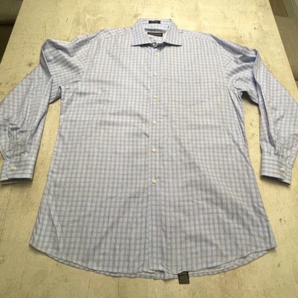 Hathaway Platinum 100% Cotton Men's Blue Plaid Dress Shirt 17-17 1/2, 35-36 - Picture 2 of 5